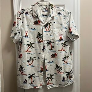 Sonoma White Casual Button Down Shirt with Tropical Print
